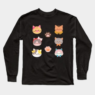 Cute Cat Miaw - Cat Head illustration Long Sleeve T-Shirt